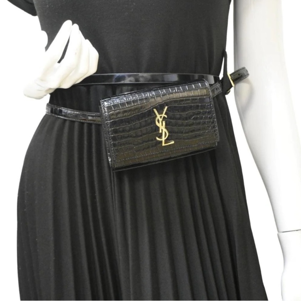 Saint Laurent Black Croc-Embossed Clutch